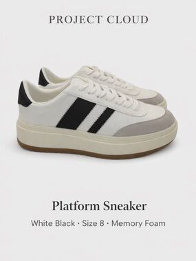 Project Cloud Platform Sneakers White Black Memory Foam Size 8